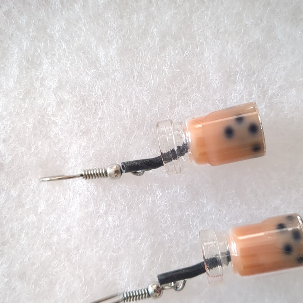 Peach Boba Tea Drop Earrings - Picture 3 of 4